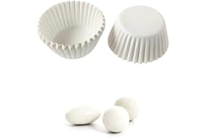 C.X.Y. 200 pezzi mini pirottini per Confetti e Macaron 2.5cm diametro sotto vari colori in carta pergamena (Bianco)