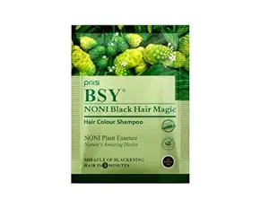 BSY Noni Black Hair Magic Shampoo 20ml Pack Of 4 (Black) | 100% Ammonia Free | Fruit based Hair Color Shampoo | Anti Hair fall Hair Color | Black Hair Dye | 5 minutes hair color | Hair color.