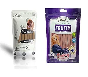 Pets Empire Barkbites Dog Treats 70 GMS (Milk Flavour ) + Pets Empire Fruity Chewy Sticks Pest Dental Stick Dog Treats Provides Health Benefits Blueberry Flavor Weight 120 GMS