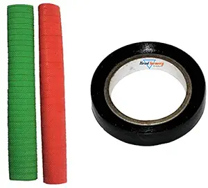 HeadTurners Rubber Ring Chevron Cricket Bat Full Grip Pack of 2 with Non Moving Bat Tape- Colour May Vary (Multicolour)