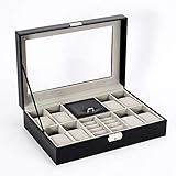 HKHJ Leder Schmuckkasten Durchsichtig Abschließbar Schmuckschatullen Allzweck Schmuckkoffer Schwarz Schmuckschränke Schmuck Aufbewahrungbox für Armbänder Uhren Ohrringe Halskette Ringe Brosche