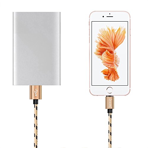 Pasway Lightning Kabel Nylon geflochten, 3 Pack (3FT, 6FT, 10FT), Lightning Durable Nylon geflochten extra lange Schnelle Ladekabel 2.0 A Micro USB Cord für iPhone 7/7 Plus / iPhone 6S / 6S Plus / 5 / 5s / 4 / SE IPad iPod (Gold) - 4