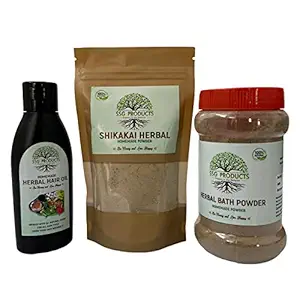SSG PRODUCTS Diwali Offer HomeMade Head to TOE COMBO PACK - Herbal Hair Oil (100 ML) 13+ Ingredients / Shikakai Powder with 20+ Ingredients (100 GM) / Bathing Powder with 16+ Ingredients (100 GM) - 300 Grams