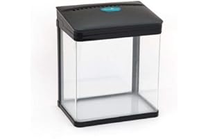 AllPondSolutions Nano Tropical Fish Tank - Rectangular Aquarium w/LED Light, Tray Filter System, Curved Glass Front, & 90° Tilting Hood - Coldwater/Tropical Tank, Heater Not Included