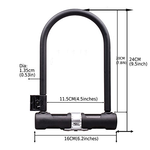 Meetlocks U-Bügel-Fahrradschloss für Fahrrad 160 x 245mm, mit praktischem Halter & drei robuste Schlüssel aus Messing ,“Schlüsselerneuerung“ nach dem Code - 5