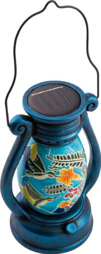 insatech Solar LED Laterne Windlicht Solarleuchte mit Blumenmuster blau - 2