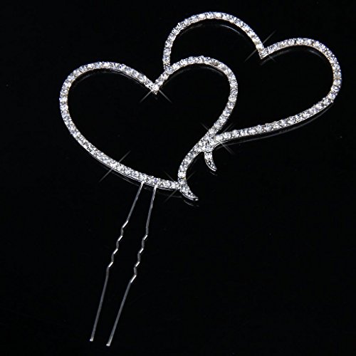 Musuntas Zarte funkelnde Crystal Strasssteine Double Love Heart Shape cake Topper Hochzeitstorte Dekoration für Wedding / Engagement / Geburtstagsfeier / Jahrestag - 2