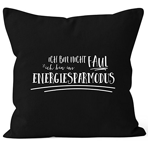 cooler Kissen-Bezug mit Spruch, Ich bin nicht faul ich bin im Energiesparmodus, Kissen-Hülle, Deko-Kissen, 40x40, Baumwolle, Moonworks® schwarz unisize