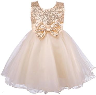 Only Yong Girls' Sequined Formal Wedding Party Tulle Dress Gold Size 6 (5-6 Years)