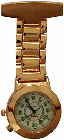 Pelex "Pulsemeter Rose Gold Face with Luminous Digits FOB Watch Stainless Steel Back Light Nurses Doctors Paramedics Tunic Brooch Extra Battery