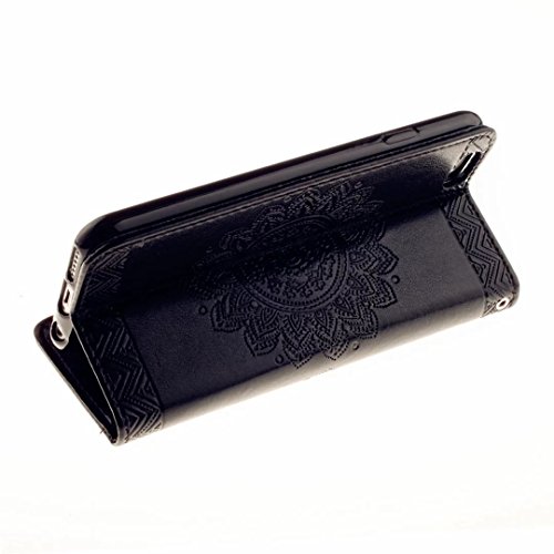 MUTOUREN Hülle für iPhone 7 4.7 Zoll Schutzhülle [Kratzfeste, Scratch-Resistant] Bookstyle PU Lader HandyHülle Tasche Wallet Flip Case Lederhülle Brieftasche mit Standfunktion Kartenfächer Magnetic schließt Painted Muster- Henna Indische Sonne Mandala Schwarz + Metall Stylus Stift - 6