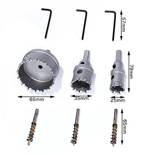 Fortag 3 teilig Lochsäge Tapper Set Metallbohrung Edelstahl Hartmetall Bohrer Lochsägesatz Lochsägen-Set Scharfe Hartlegierung Kernbohrer 25/35/65mm - 5