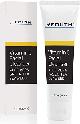Vitamin C Facial Cleanser Infused with Aloe Vera, Green Tea and Sea Weed from YEOUTH - Soothing, Calming, Deep Penetrating Pore Face Wash for Radiant Skin - Formulated For All Skin Types