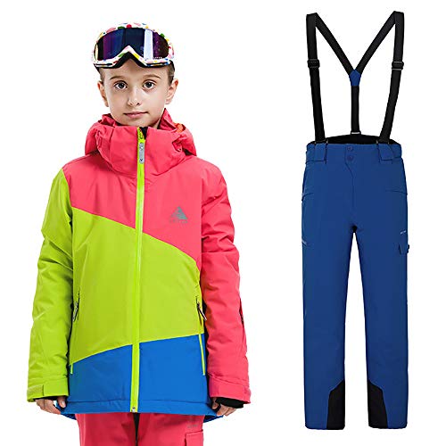 CXJC Impermeable A Prueba De Viento Y Transpirable Esquí Traje Chaqueta De Esquí De Las Ligas De Los Pantalones Al Aire Libre Traje De La Muchacha Al Aire Libre para Niños De 8-14 D-140