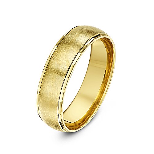 Theia Unisex 9 ct Yellow or White Gold, Heavy Court Shape, Matt Finish with Polished Faceted Edges, 4-7 mm Wedding Ring