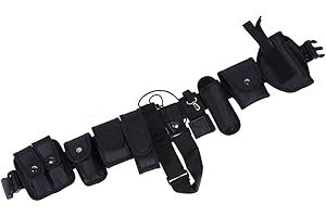 SagaSave Cinturón táctico multifuncional, sistema modular para equipo al aire libre, cinturón de cintura con 9 bolsas de componentes, Negro, 5 x 140cm