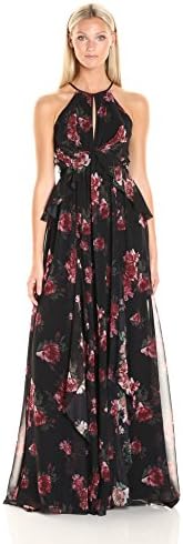 ERIN erin fetherston Women's Olivia Floral Gown, Black/Multi, 4
