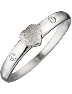 Silberring Herz Herzchen mit weißen Zirkonia 925 Silber teilmatt Kinder