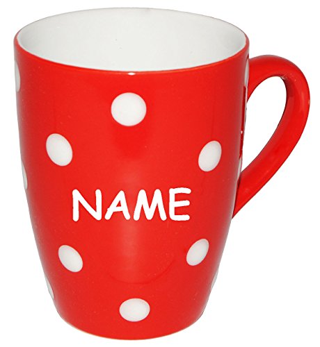 Henkeltasse / Kaffeetasse – “ Punkte – ROT & weiß “ – groß – 300 ml – Porzellan / Keramik – Teetasse – Trinktasse mit Henkel – Mikrowellengeeignet – gepunktet / Polka Dots – Tasse Becher – Porzellantasse – Tassen / Kaffeetassen – Henkeltassen – Keramiktasse lustig – Punkt rote – Kaffeebecher – Teetassen – Henkelbecher - 3