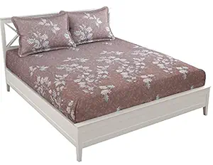 Fresh From Loom Microfiber Cotton Floral Bedsheet for Double King Size - 108 x 108 inch Tan with 2 Pillow Covers