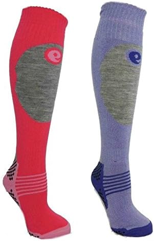 Kids SKI SOCKS 2 Pair Pack – Boys or Girls in 3 Sizes - Comfort Padding, Extra Warmth and Shin Protection for High Performance. Girls UK 4-6, EU 37-40 (biggest)