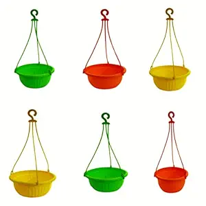 Plastic Bazar Presents Hanging Bulbul Basket for Indoor and Outdoor with Chain Plant Container Set (Pack of 6, Plastic)