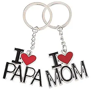 PP Combo of 2 I Love Mom & I Love Papa Charm Pendant Keyring Keychain Key for Keys Holder for Mother's Day, Father's Day, Birthday and Christmas Gift