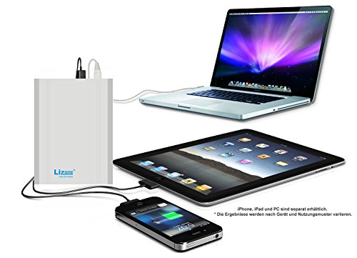Lizone® Extra Pro Super Kapazität 40000mAh tragbar Externer Akku Batterie Power Bank Ladegerät mit Notizbuch, Laptop Apple MacBook Air , MacBook Pro , MacBook , Powerbook und iBook ; HP Compaq Pavilion , Mini, ElifeBook , ProBook , Presario , Neid und G; IBM Lenovo ThinkPad und IdeaPad; USB-Port für iPad Air, iPad Mini, iPad und iPhone ; Samsung Galaxy Nexus , MOTO , G, LG , HTC und Mehr -Aluminium Körper als Original MacBook Körper (nicht Kunststoff ) - 18 Monate Garantie (40000mAh Silber)