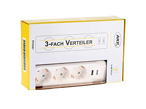 Preisvergleich Produktbild AKF 3 fach Steckdosenleiste 2x USB 3er Steckerleiste Mehrfachsteckdose