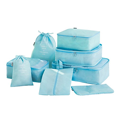 8pcs Packing Cubes Travel Organisers, JIM'S STORE Travel Cosmetics Packing Organisers Bags Set Luggage Organizer Compression Pouch Portable Storage Cubes for Suitcase