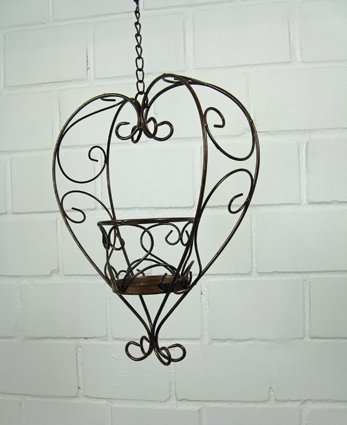 Blumenampel Herz zum Hängen, mit Kette, aus Eisen in Braun - 3