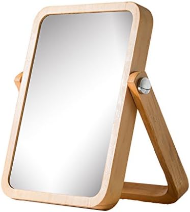 LIEHU HOME- Makeup mirror Desktop Mirror European Mirror Simple Solid Wooden Dressing Mirror Portable Wooden Desktop Mirror Folding HD Beauty Mirror ( Size : Small )