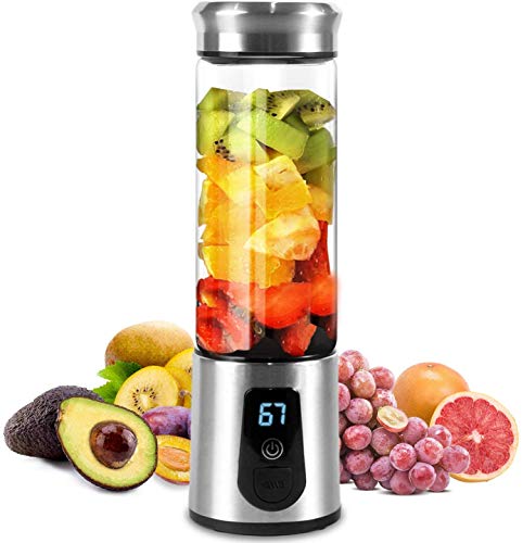 DOUHE Machine à smoothie, mélangeur portable rechargeable par USB, mini presse-agrumes pour la maison, la cuisine, les voyages, le bureau en plein air, verre borosilicate, sans BPA, sans fil