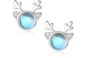 Deyanse Srebrne kolczyki na Boże Narodzenie, srebro wysokiej próby 925, kolczyki na sztyfcie, płatki śniegu, kamień księżycowy z cyrkonią, 10 mm, małe srebrne kolczyki do spania na zimę