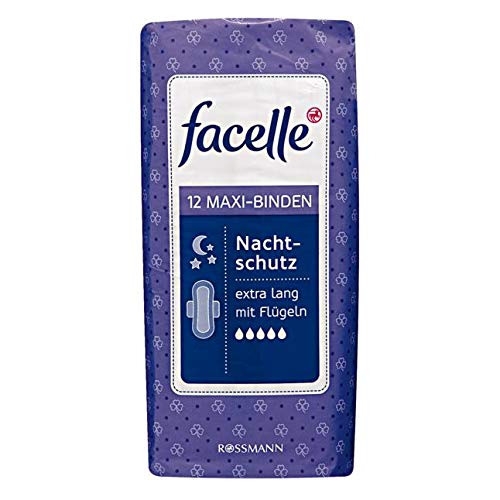 facelle Maxi de compresa Noche Protección extra largo con alas 12 unidades), color blanco