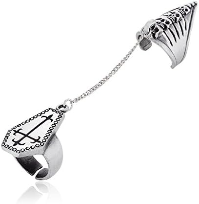 Llords Jewellery 2 Piece Punk Gothic Skull Cross Full Finger Armor Slave Ring, Fine Pewter Jewelry