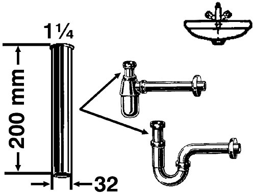 Sanitop-Wingenroth Verstellrohr für Waschtisch-Geruchverschlüsse, 32 x 200 mm, 1 Stück, verchromt, 22103 0 - 2