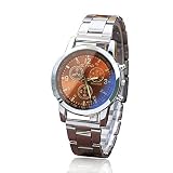 Herren Analog Automatic Uhr mit Edelstahl Armband DREI-Augen-Armbanduhr aus Blu-ray-Glas
