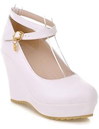 AllhqFashion Mujeres Hebilla Sólido Plataforma Cuña De Salón con Colgantes