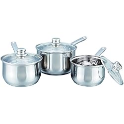 Buckingham Lot de 3 casseroles Professionnelles Profondes Compatible Induction Casseroles avec Couvercle en Verre, en Acier Inoxydable 16/18/20 cm