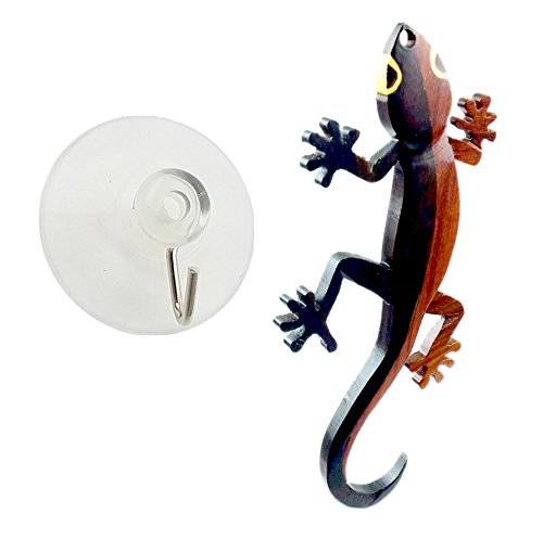 Gecko todas las maderas exóticas naturales adorno, 4 "x 2" x 0.25 cm con cinta para colgar.