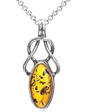 Bernstein Sterling Silber Keltischer Anhänger Halskette Kette 46 cm