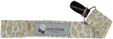 House of Bibs Baby Soother Chain/Dummy Clip/Pacifier Holder - Girl – Animal Print Mustard Yellow on White