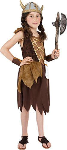 Smiffys Children's Viking Girl Costume, Dress & Wristcuffs, Colour: Brown, Size: L, 38650