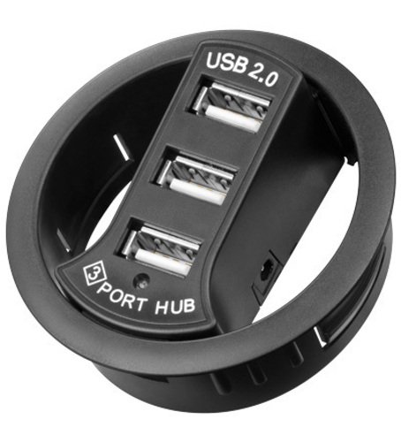 USB 2.0 Hub 3-Port zum Einbau in Schreibtisch-Kabeldurchführungen