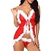 Produktbild TianWlio Dessous Damen Schlafanzug Unterwäsche Negligees Weihnachten 1Set Weihnachten Design mit Tiefem V-Ausschnitt ärmellose Unterwäsche rot XL