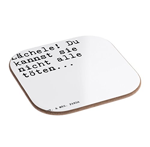 Mr. & Mrs. Panda Quadratische Untersetzer mit Spruch "Lächele! Du kannst sie nicht alle töten..." - 100% handmade aus Hartfaser - Untersetzer, Holz, Glas, Gläser, Glasuntersetzer, Frühstück, Party, Geschenk, Geschenke, Schenken, Mitbringsel, Set, quadratisch, quadrat, eckig, Tisch Lachen Aggression Wut Spruch Sprüche Lustig Spass Geschenk Geschenkidee Zitate