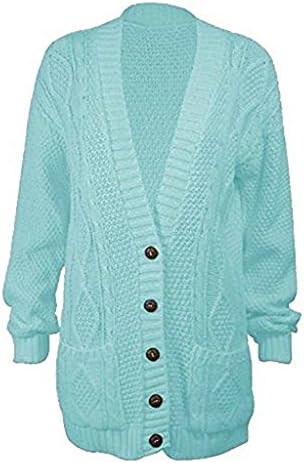 TopStyleFashion4u Women/Ladies Top Chunky Long Sleeve Button Aran Cable Knitted Grandad Cardigan#(Stone Chunky Button Grandad Cardigan (Light Blue, 24/26 (XXXL)