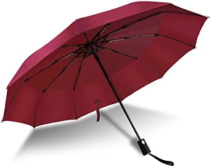 Umbrella Windproof Compact Travel Folding Double Canopy Umbrella Fast Drying Water-repellent Strong Automatic Open/Close One Handed Slip-Proof Handle for Ladies/Men-Red