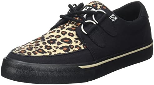 T.U.KVegan Creeper Sneaker - Mens and Womens Sneakers - Colour Black Canvas & Leopard Print - Punk, Goth and Rocker Style Leather and Lace Up Shoes - UK Size Men 7 / Women 8
